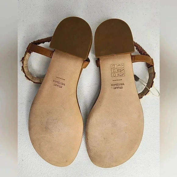 Stuart Weiztman Brown Leather Gold Rose Appliqué Thong Sandals Flats Size 36 - Picture 4 of 8
